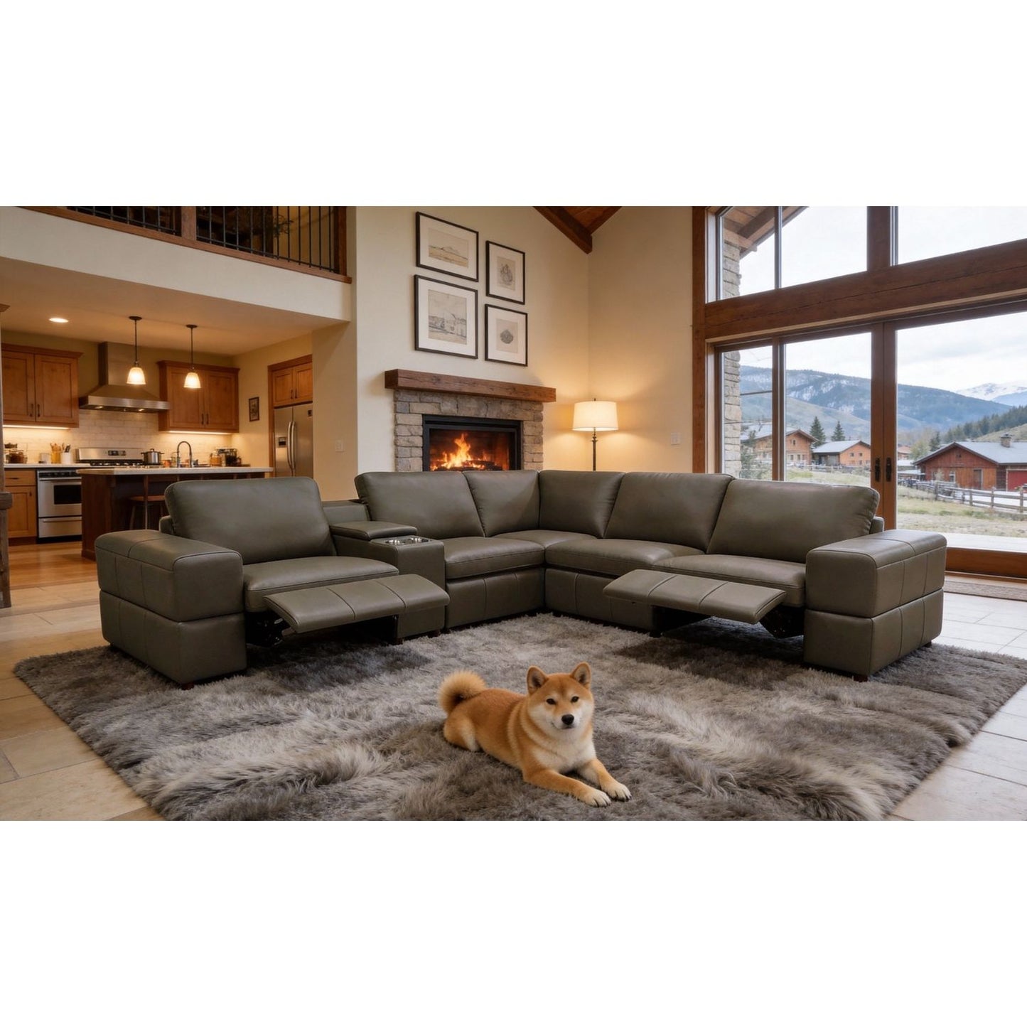 Upholstered Large Arms Sectional With Recliner Seats