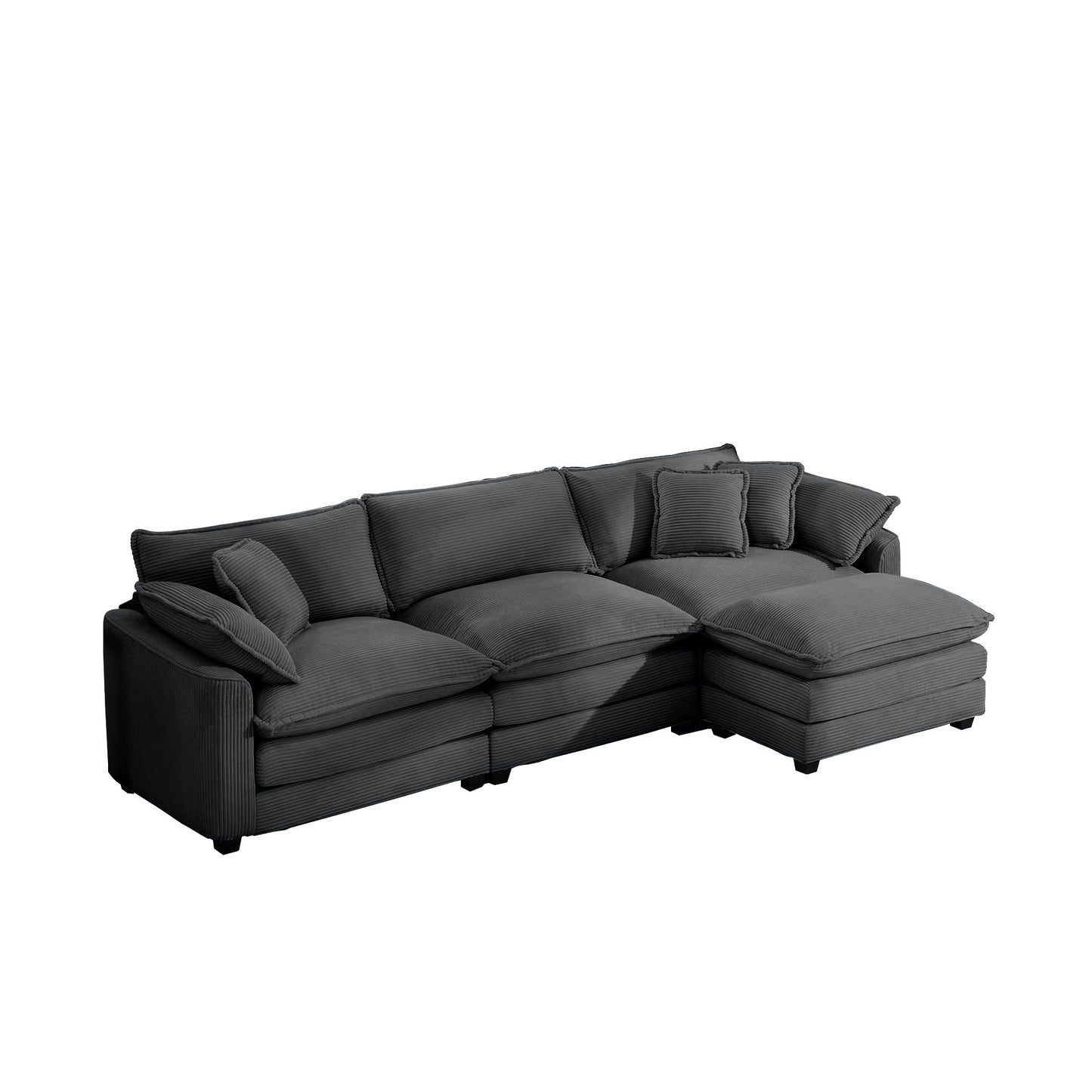 Modern Oversized Modular Cushion Sofa With Ottoman, Low Back, Deep Seating Sofa Set
