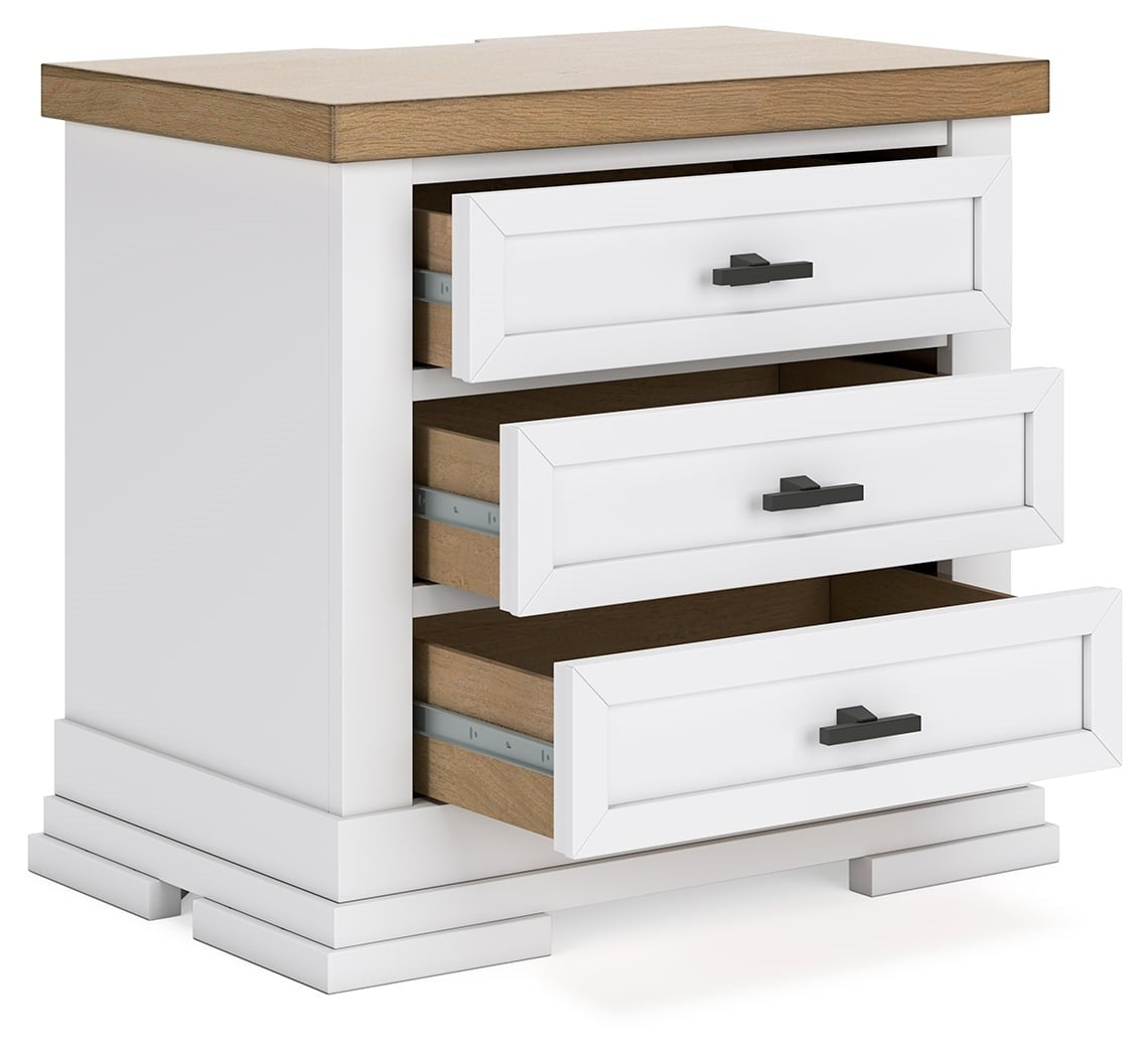 Farmhouse Two-Tone 3-Drawer Nightstand with Outlets and USB Charging