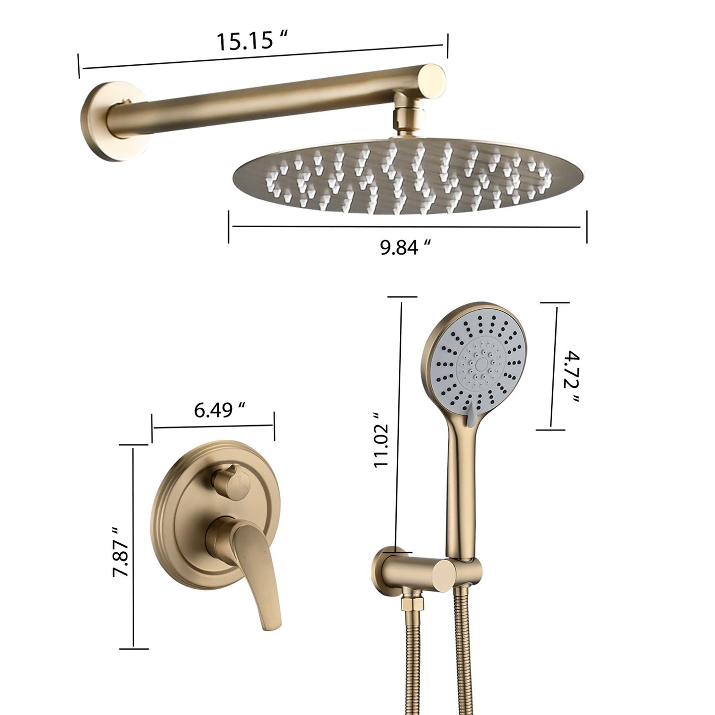 Wall Mounted Shower Set With High Pressure 10" Rain Shower Head And 5 Function Handheld Shower Head