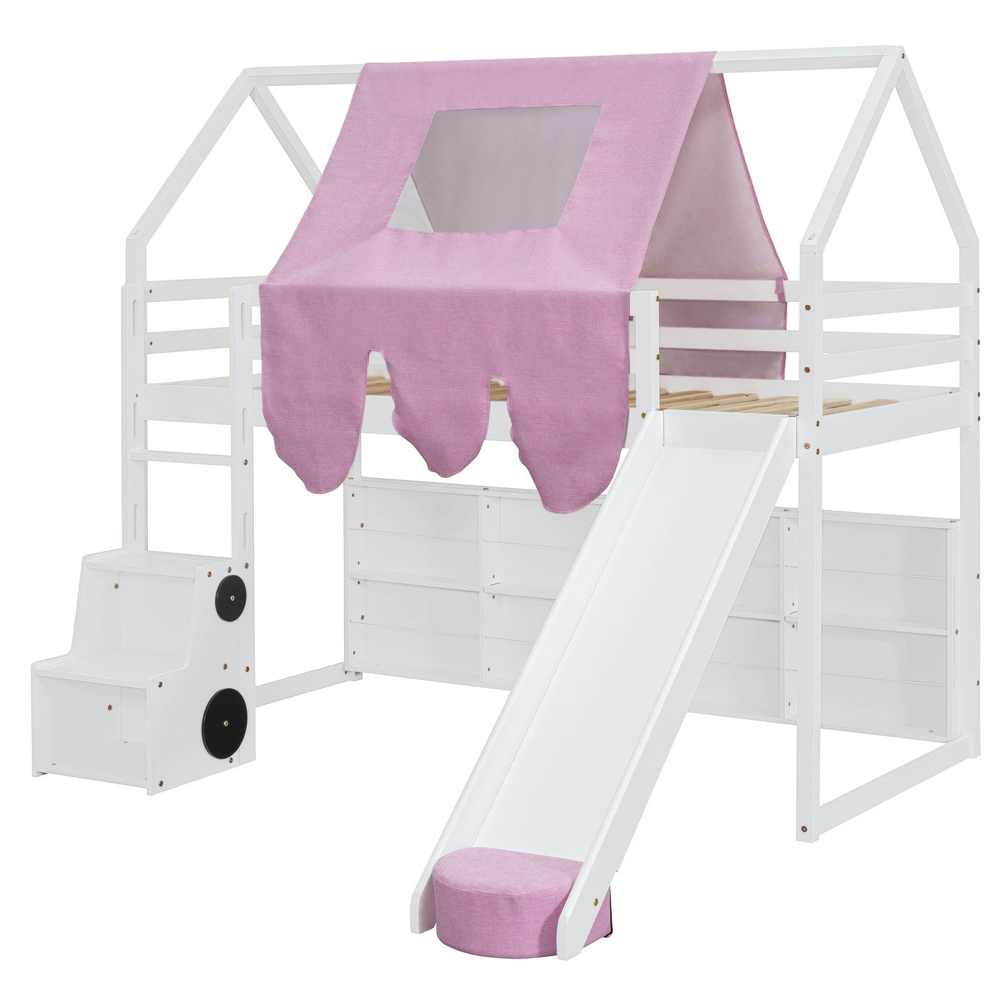 Loft Bed With House Shaped Frame And Tent