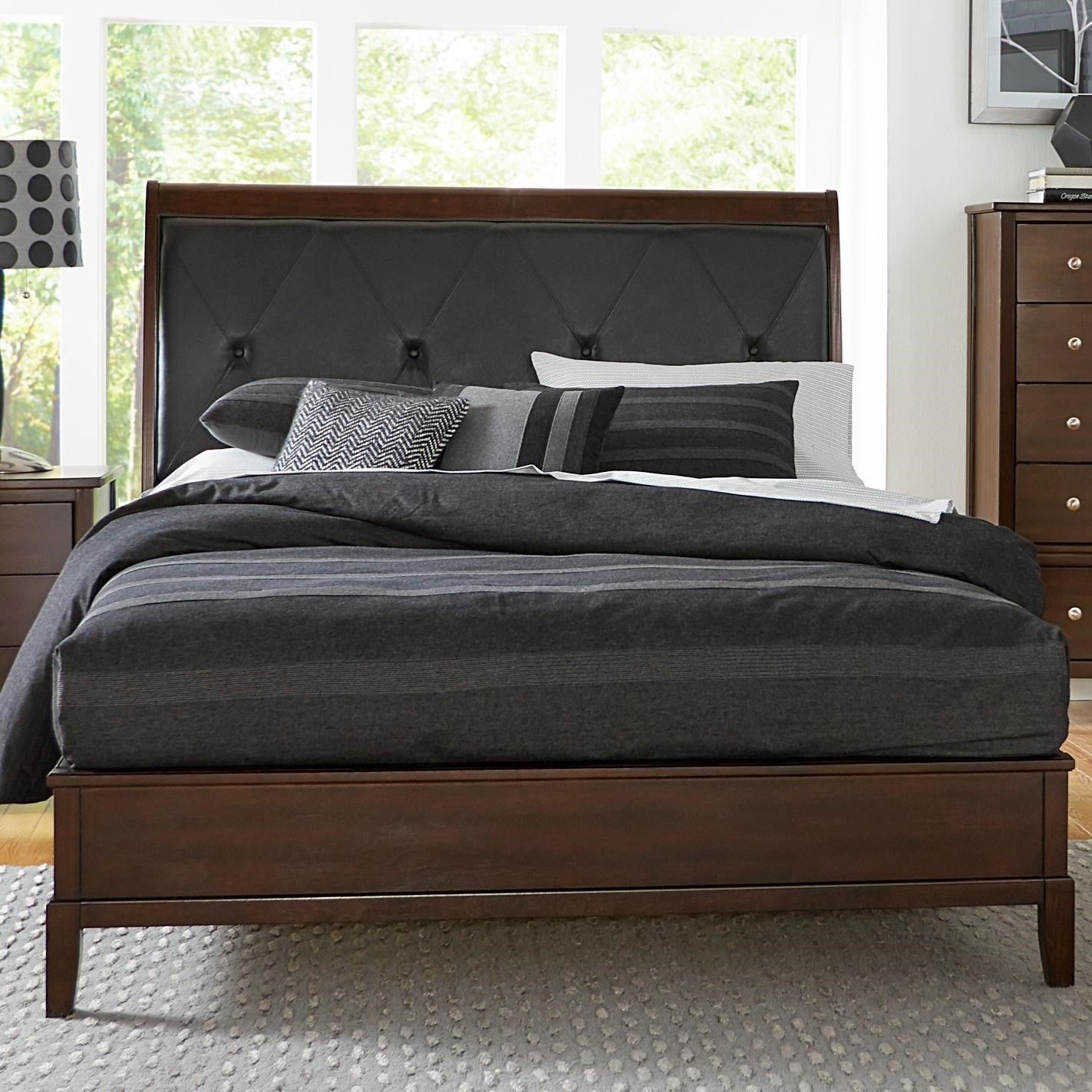 Transitional Queen Panel Bed with Upholstered Headboard