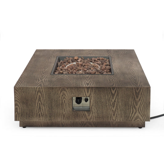 Wellington Square Iron Fire Pit With Wood Pattern Design And 50, 000 Btu Output