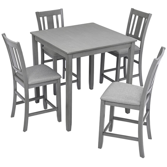5 Pieces Dining Table Set, Counter Height Kitchen Table Set With Square Table And 4 Upholstered Chairs