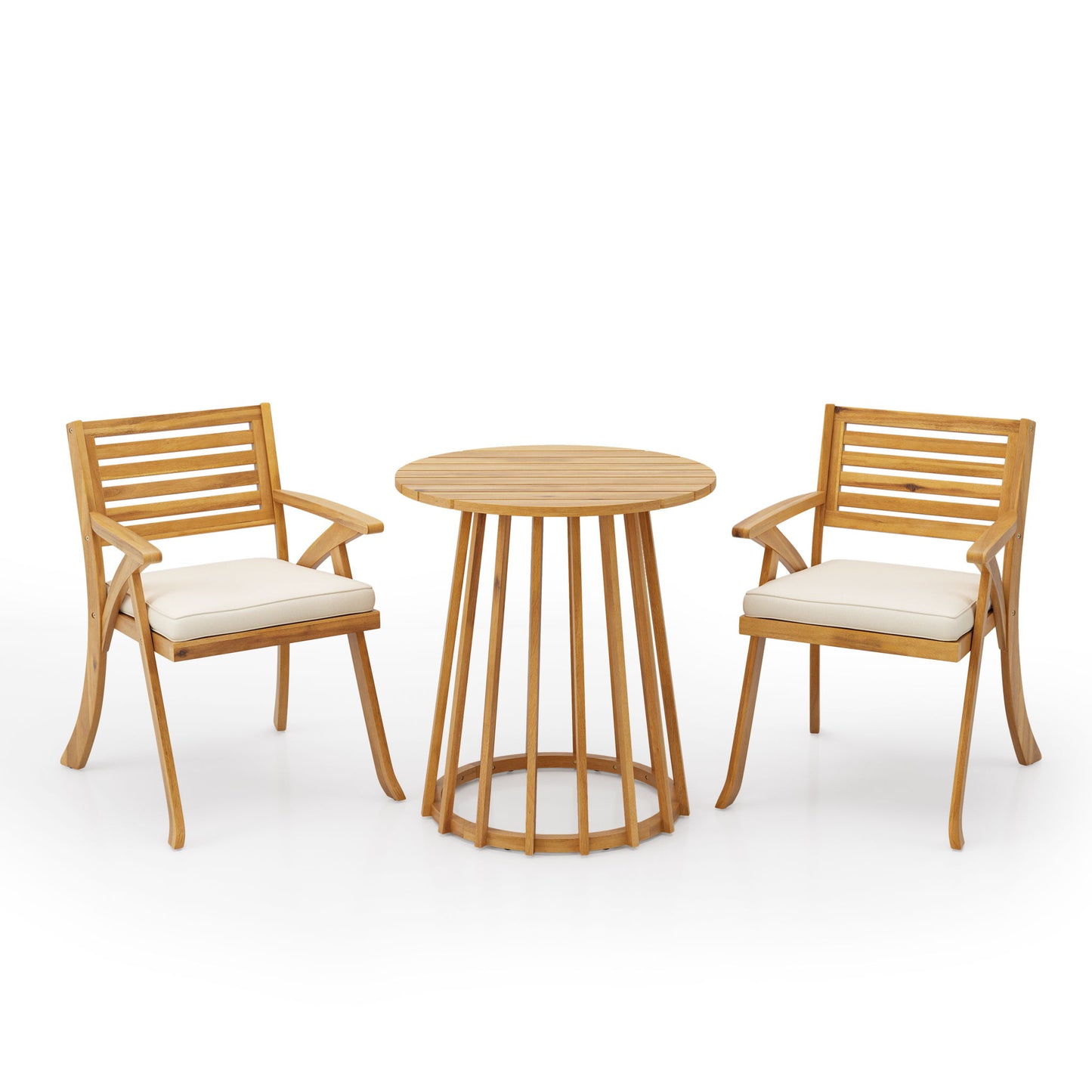 Outdoor 3 Pieces Dining Set With Cushions - Teak - Teak