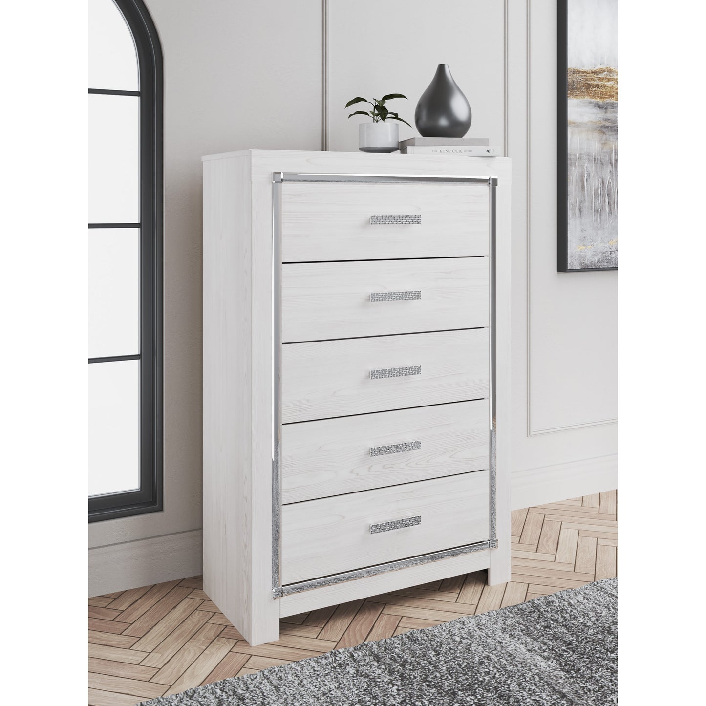 Glam 5-Drawer Chest with Chrome Finish Accents