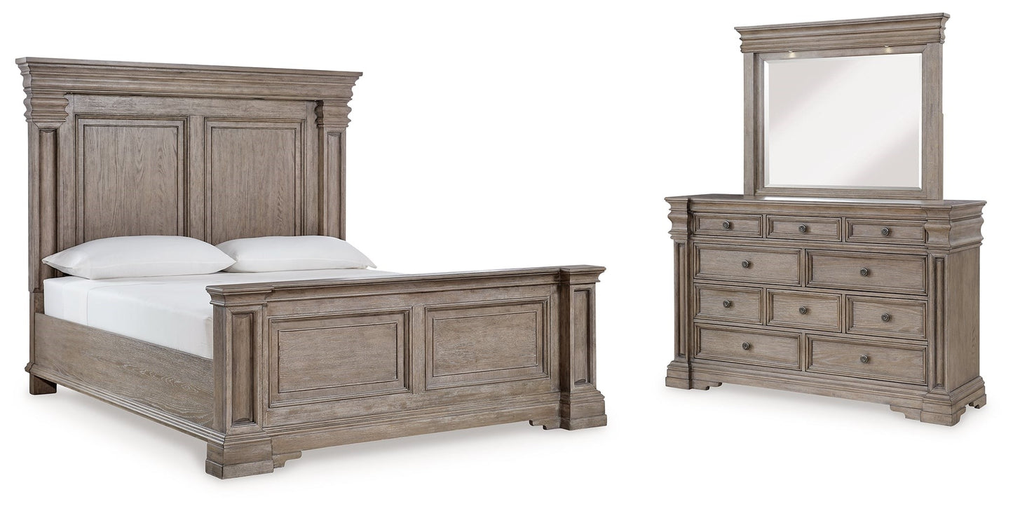 Queen Panel Bed, Dresser And Mirror