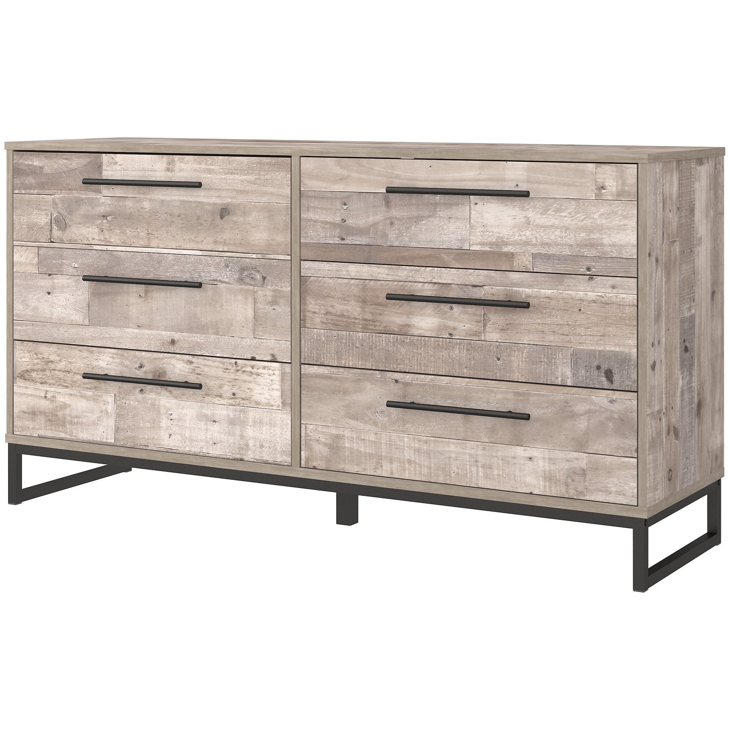 Rustic Dresser with Butcher Block Pattern and Metal Sled Legs