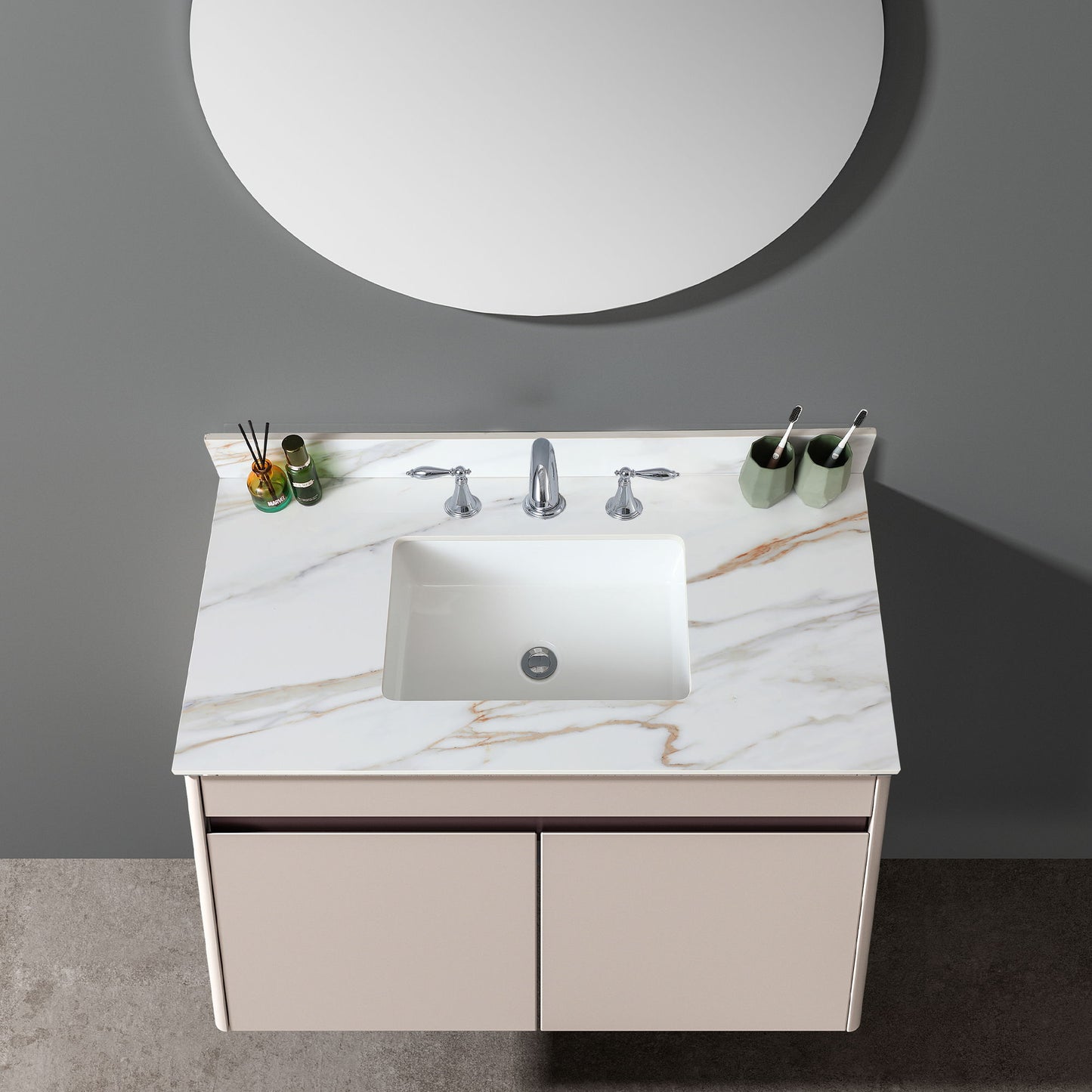 Vanity Top With Undermount Sink And Backsplash, Sintered Stone