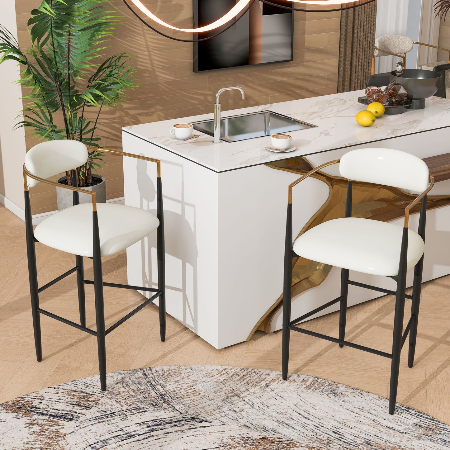 Upholstered Barstools With Back For Kitchen (Set of 2)