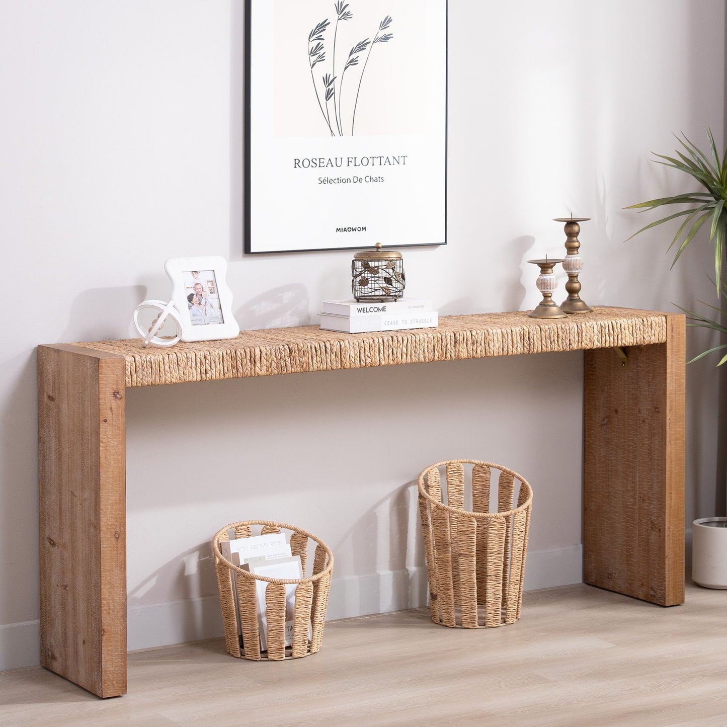Console Table, Handwoven Top - Antique Natural / Natural