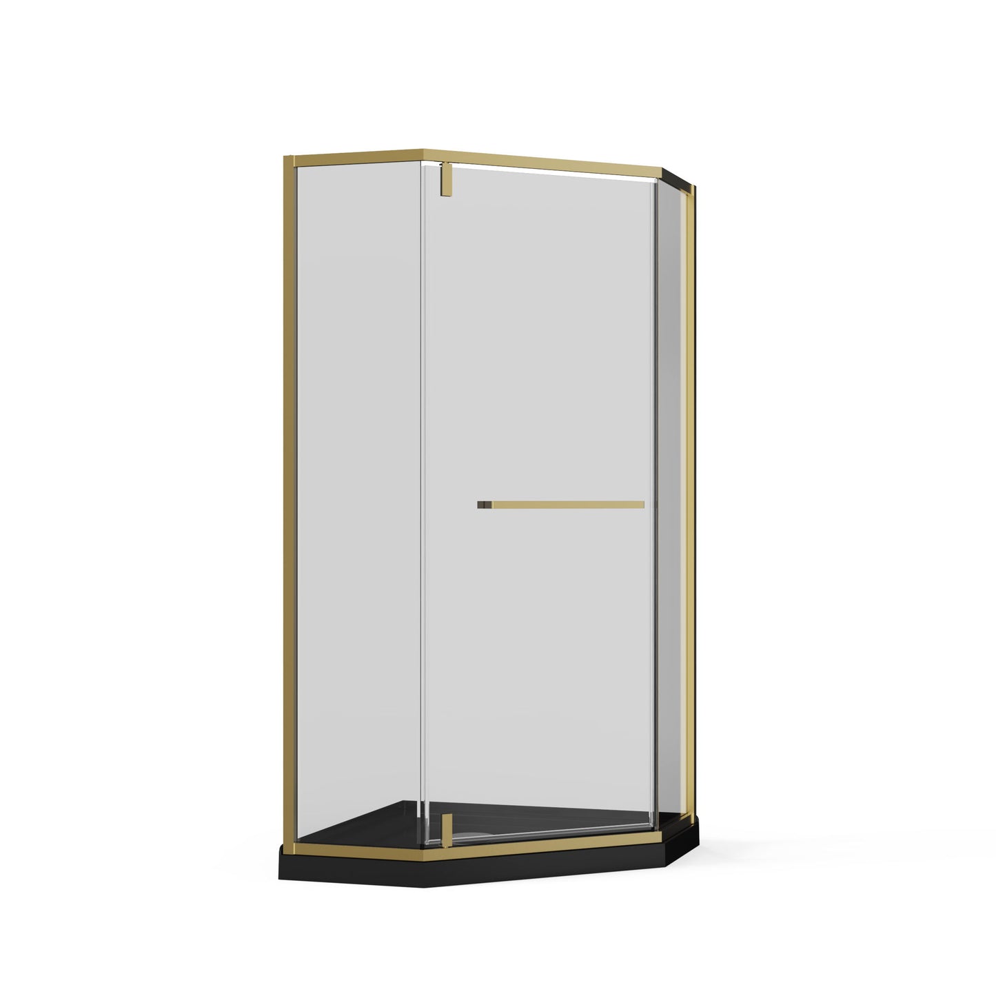 Goodyo - Neo-Angle Frameless Shower Door Corner Enclosure With Acrylic Shower Base Combo, Pivot Shower Door