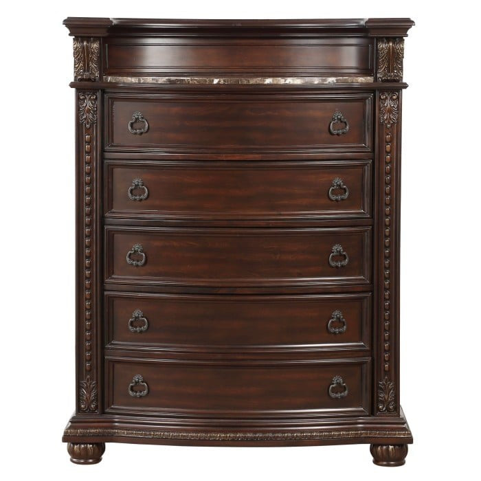 Traditional 5-Drawer Bedroom Chest with Marble Insert