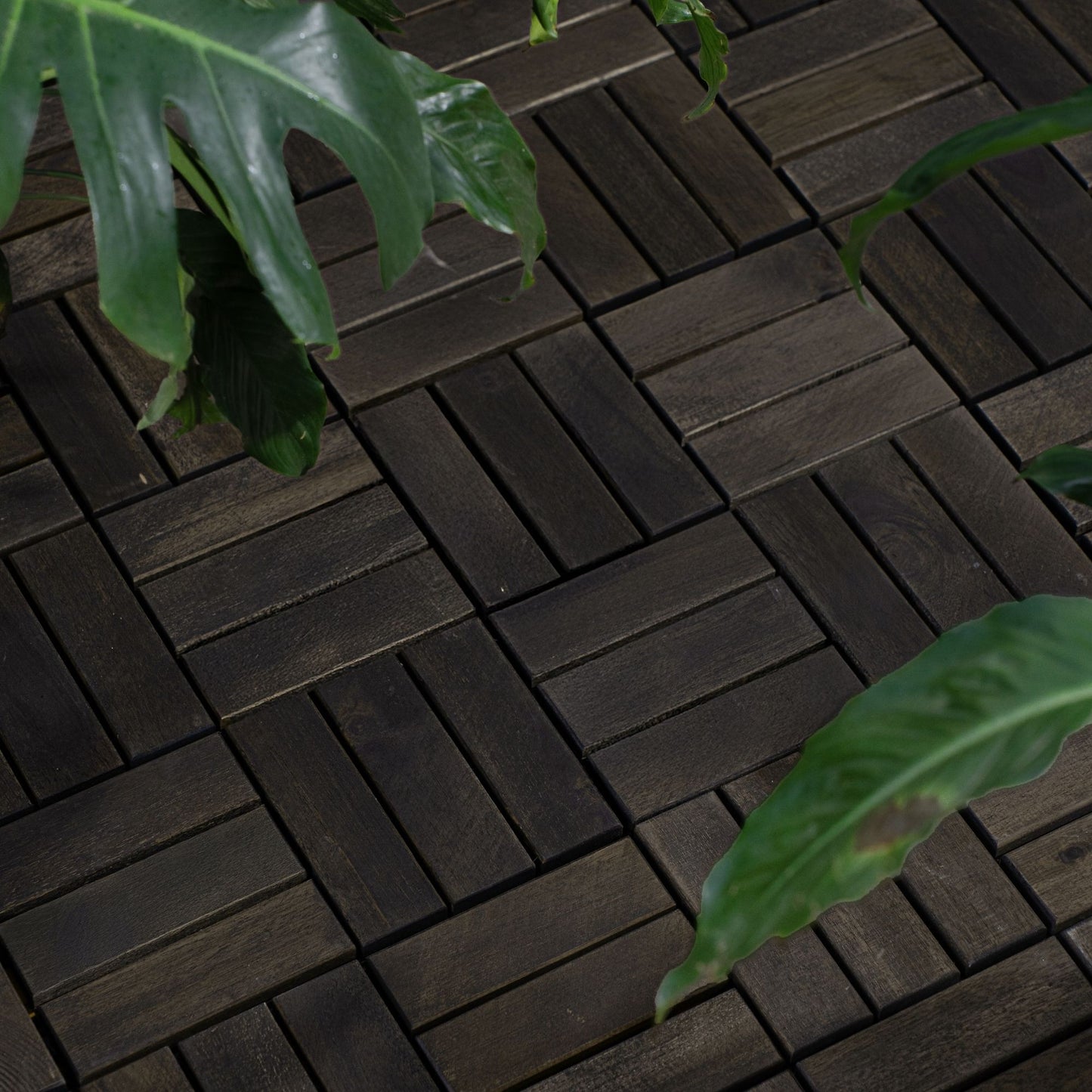 Acacia Wood Interlocking Deck Tiles Checker Pattern For Outdoor Flooring