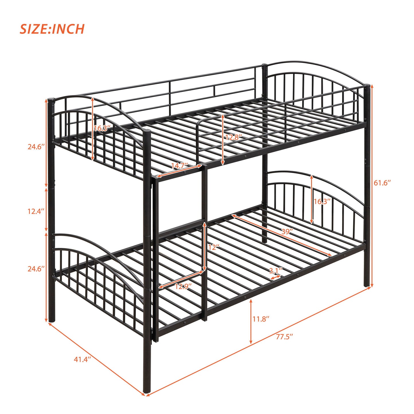 Twin Over Twin Bunk Bed, Divided Into Two Beds - Black