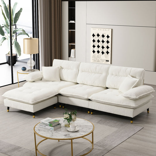 L Shaped Convertible Sectional Sofa 4 Seat Tufted Couch Set With Two Tone Adjust Legs Cloud Movable Ottoman