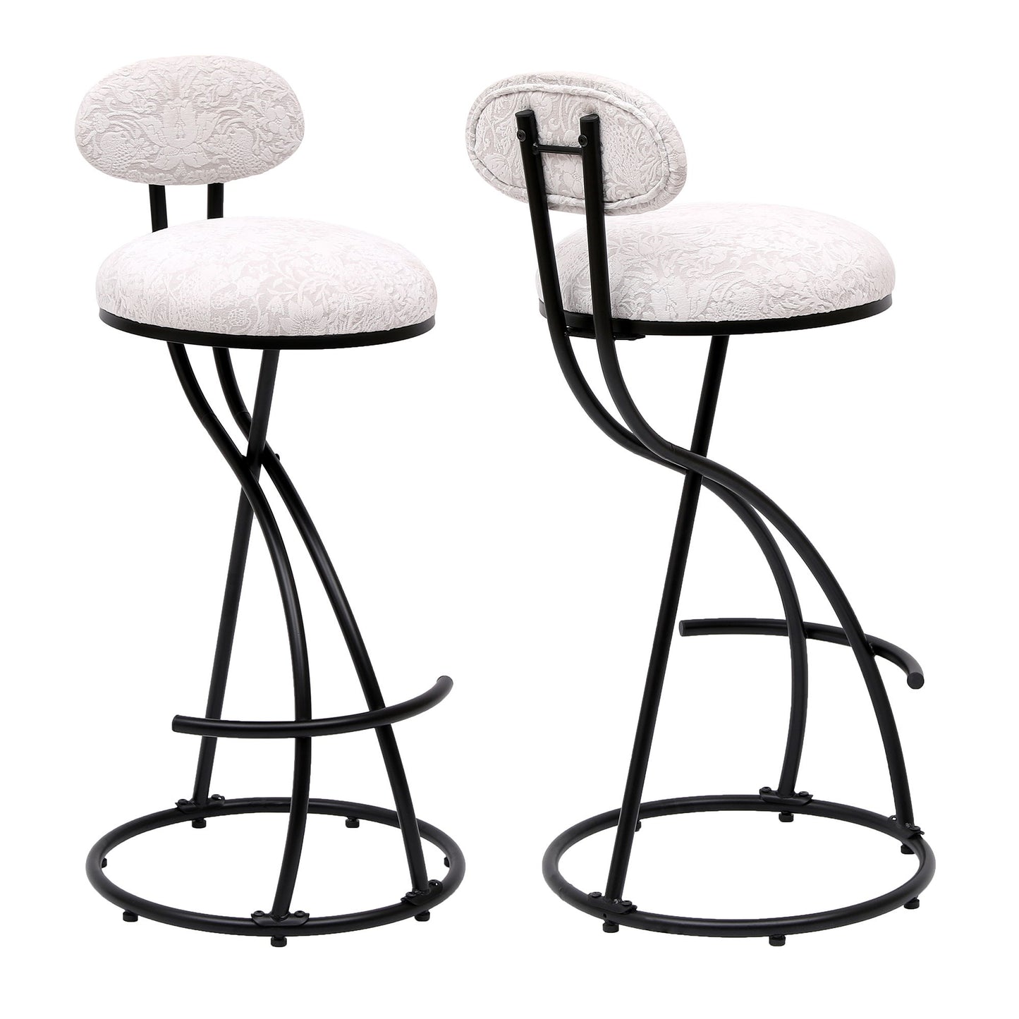 Round Print Bar Stools Upholstered Chairs For Kitchen (Set of 2)