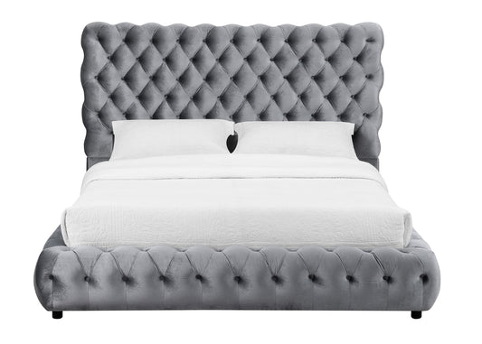 Contemporary Upholstered King Bed with Tufted Headboard and Footboard