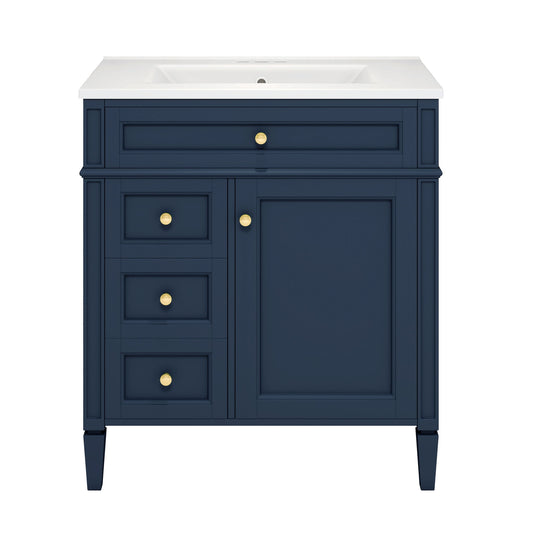 Bathroom Vanity With Top Sink, Storage Cabinet & 2 Drawers And Tip Out Drawer, Rectangular Design - Blue