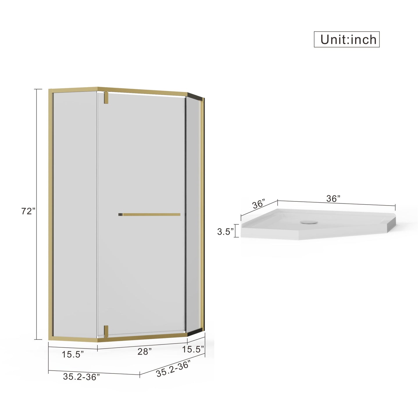 Goodyo - Neo-Angle Frameless Shower Door Corner Enclosure With Acrylic Shower Base Combo, Pivot Shower Door