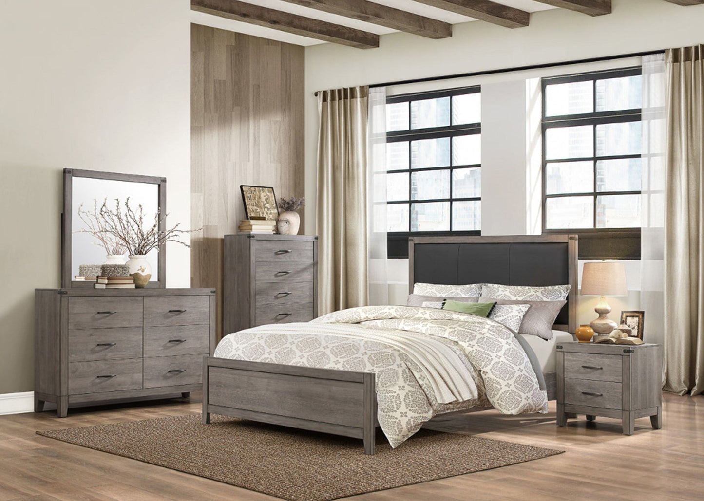 Contemporary Queen Bed with Upholstered Headboard