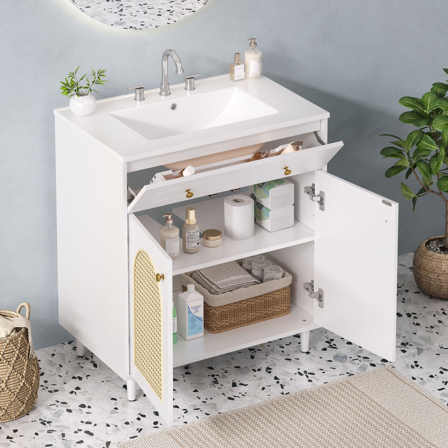 Modern Bathroom Vanity With Sink, Cabinet With Adjustable Shelf
