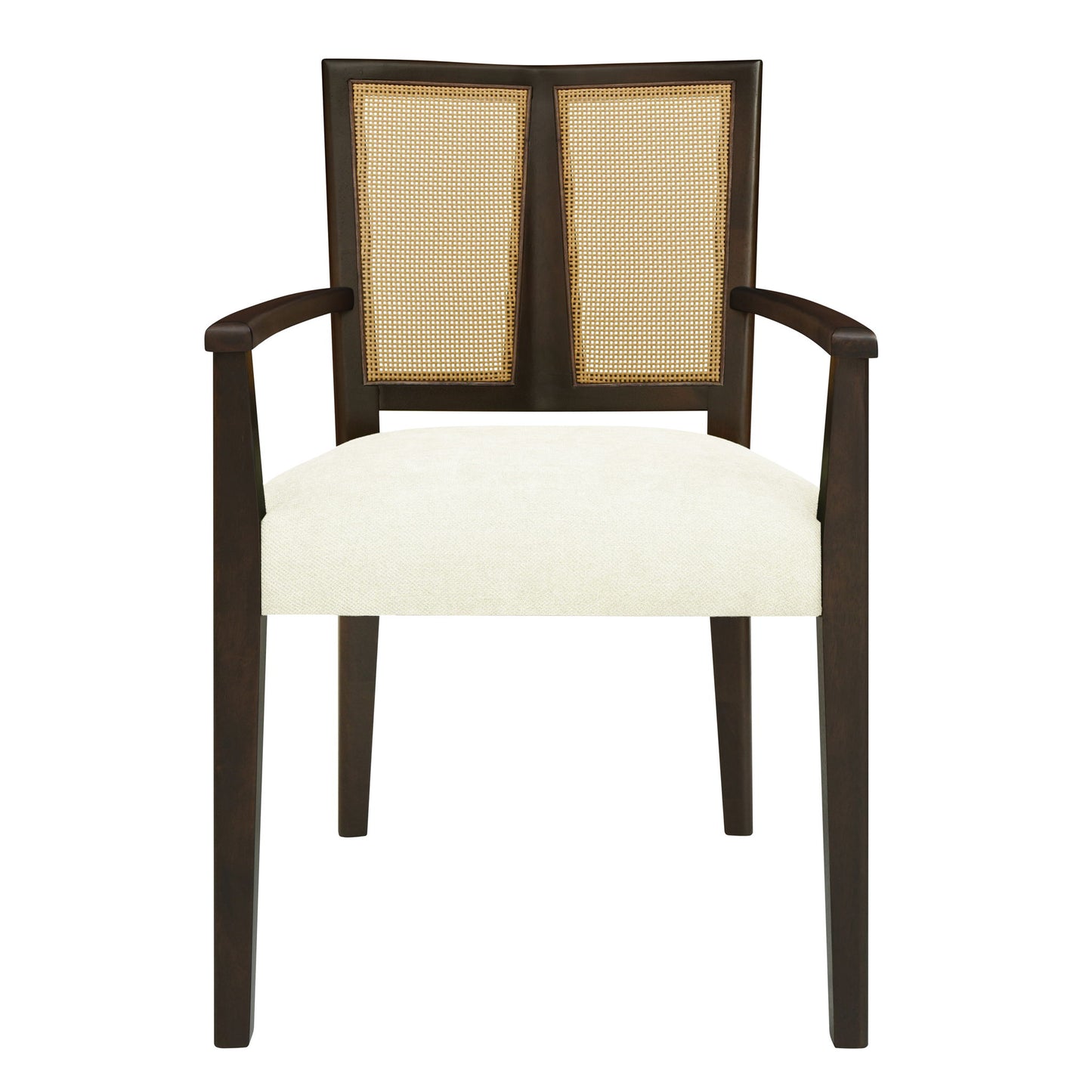 Mid Century Modern Arm Dining Chair Set With Rattan Backrest