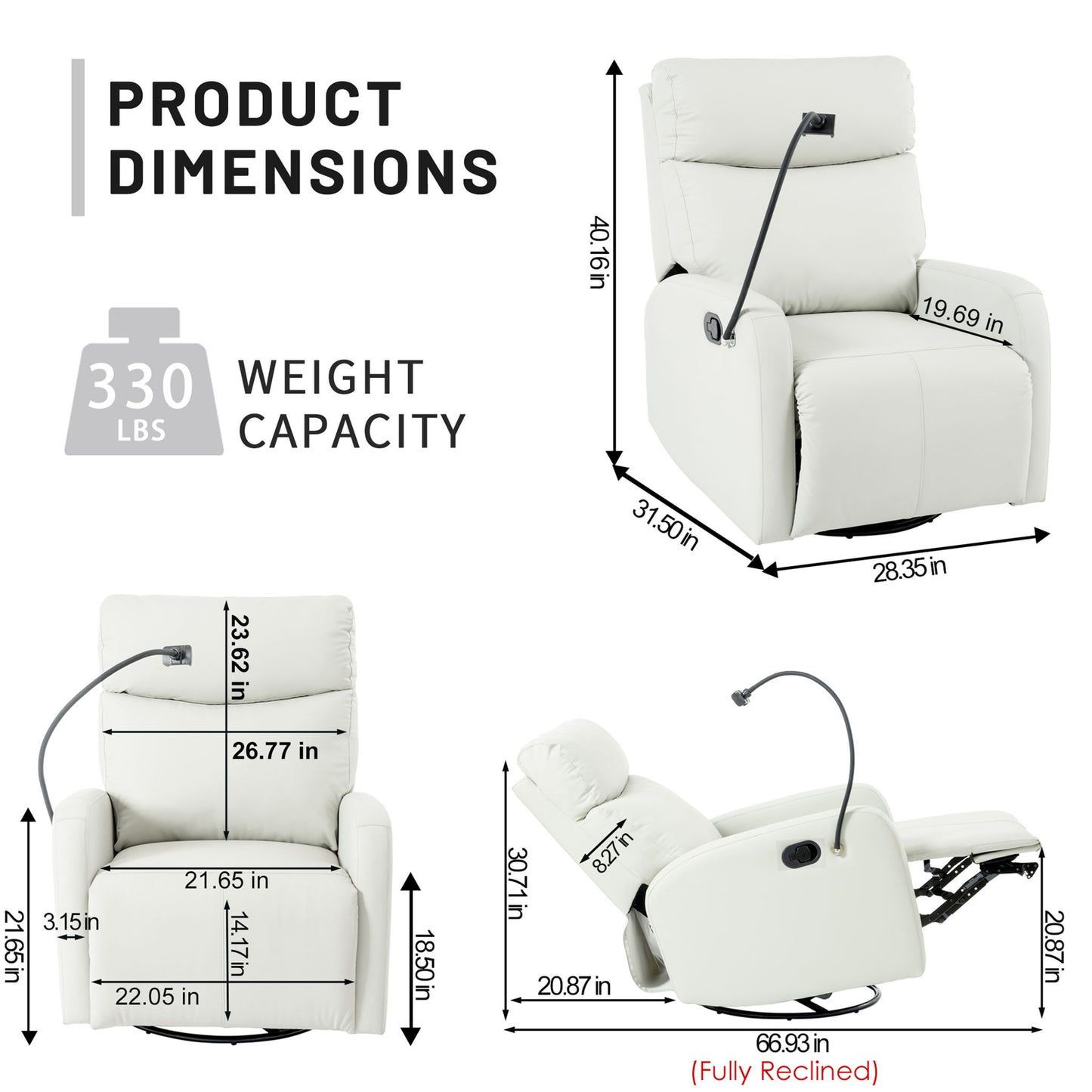Rocking Recliner Chair, 360 Degree Swivel Nursery Rocking Chair, Glider Chair, Modern Small Rocking Swivel Recliner Chair For Bedroom, Living Room Chair Home Theater Seat, Phone Holder - Light Gray