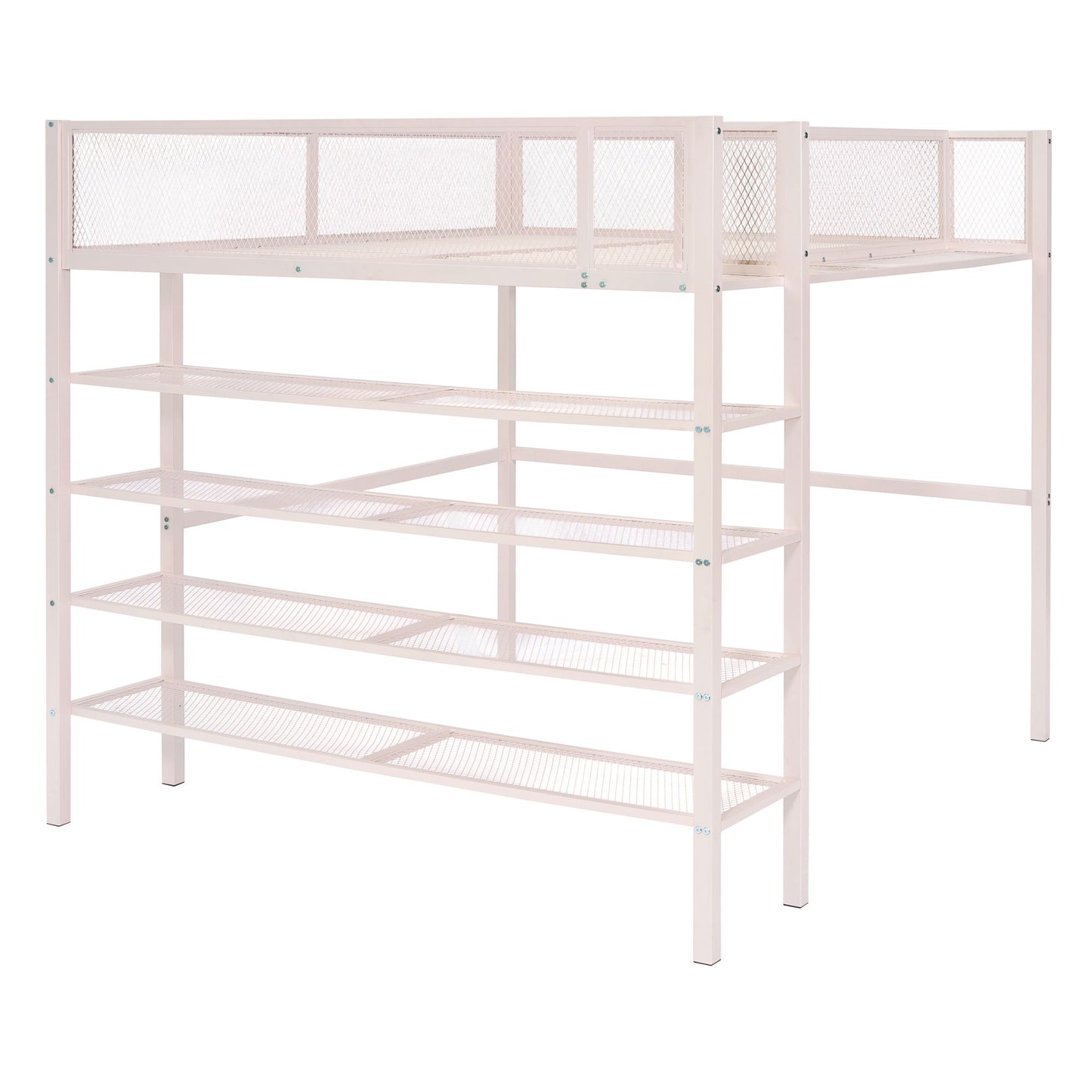 Loft Bed With 4 Tier Shelves And Storage
