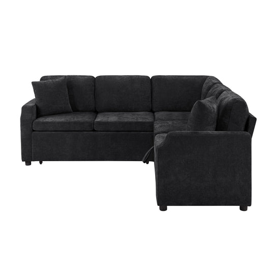 Modern L Shaped Sectional Sofa Bed With Hidden Storage Chenille Upholstery