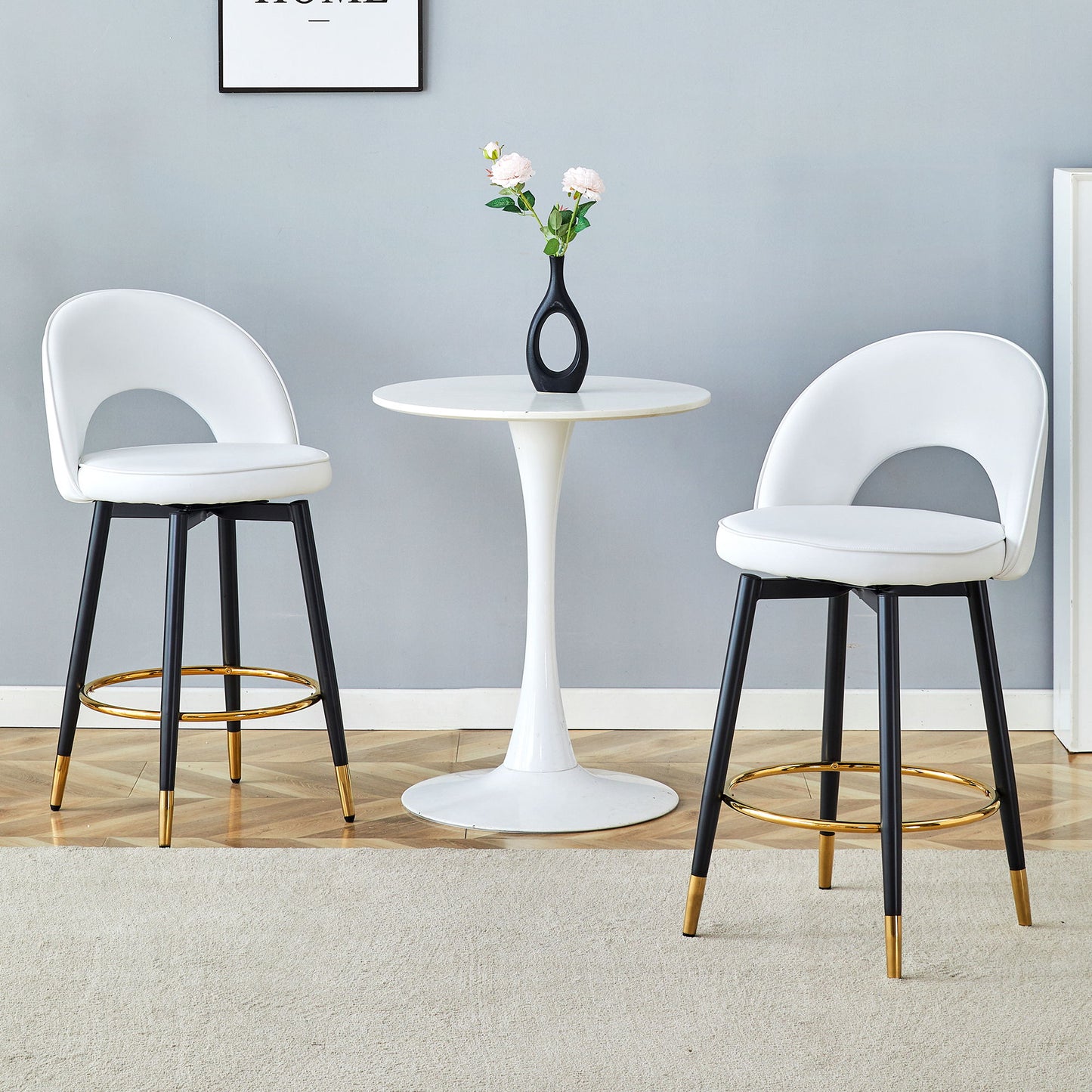 Upholstered Rotatable Bar Chair With Metal Legs For Dining Room