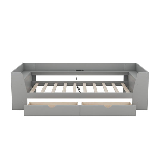 Daybed With Shelves, Drawers And Built In Charging Station