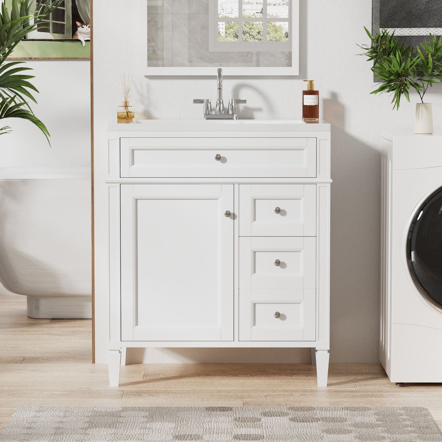 Bathroom Vanity With Top Sink, 2 Drawers & Tip Out Drawer