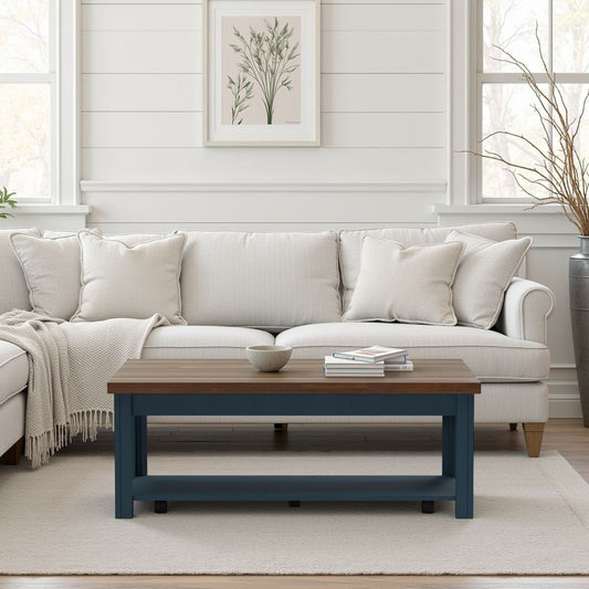Nantucket - Chairside Table Wooden - Blue Denim, Whiskey