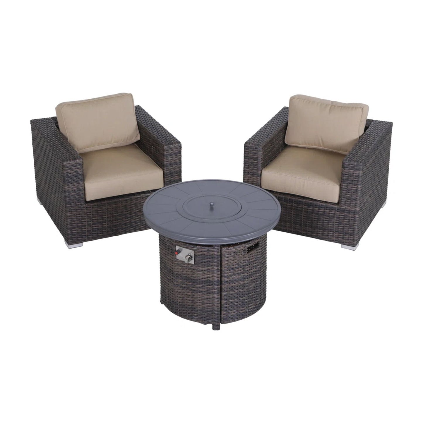 Rattan Patio Set With Comfortable Cushions And Fire Pit
