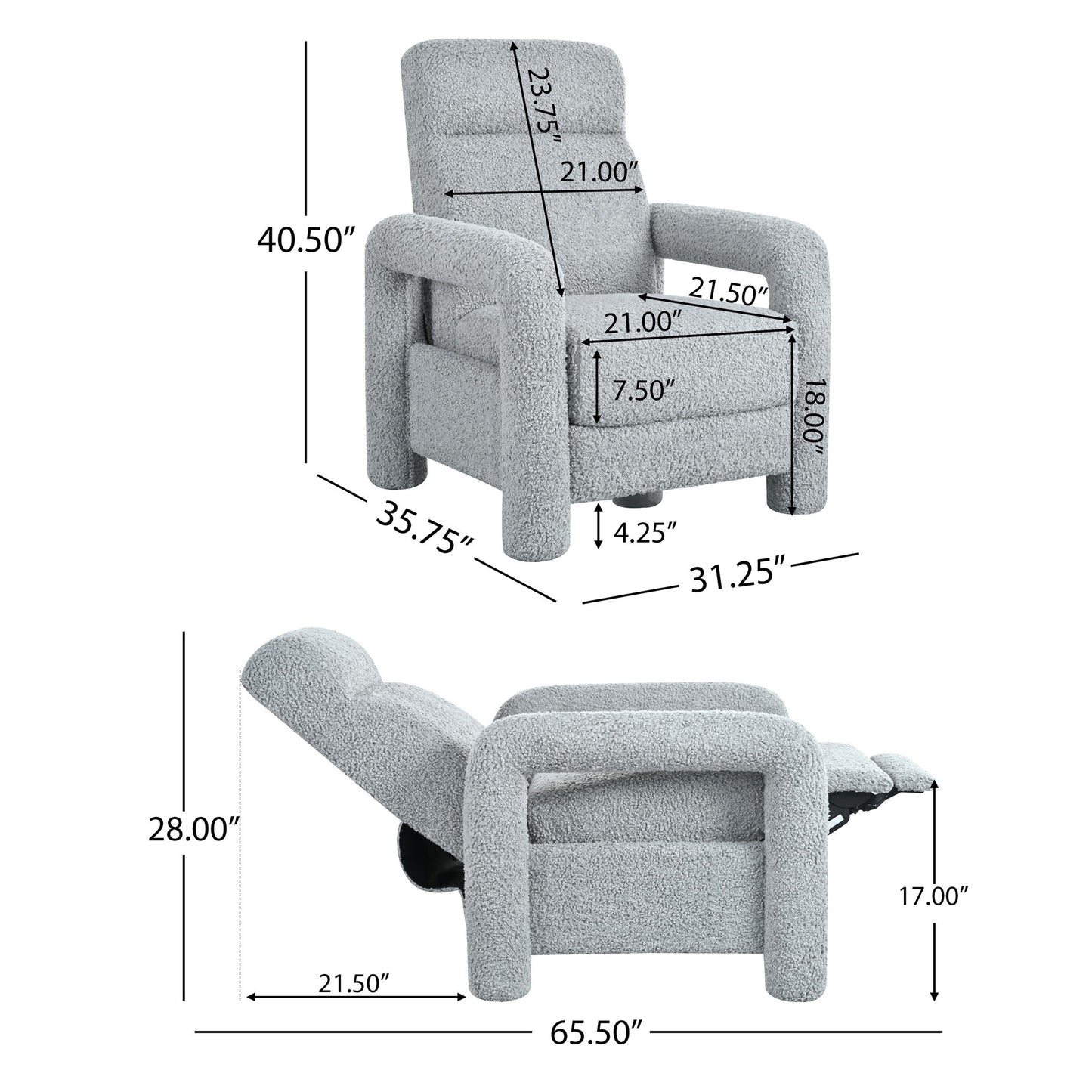 Push Back Recliner Armchair Upholstered Recliner Chair Single Sofa With Adjustable Backrest