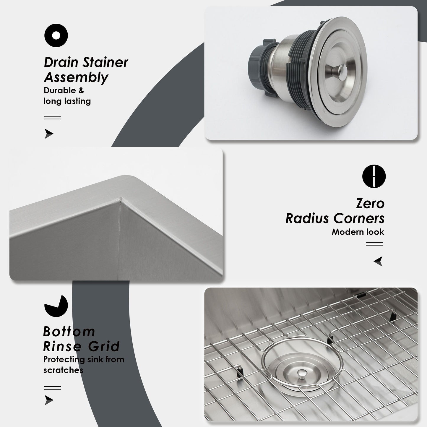 Modern Style Undermount Sink With Stainless Steel, Deep Single Bowl