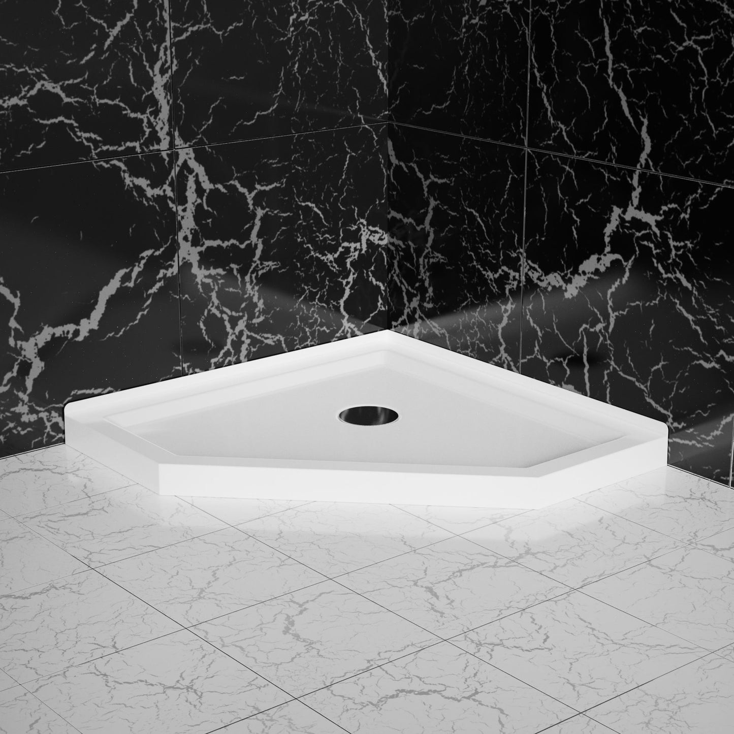 Neo Angle Corner Drain Shower Base - White