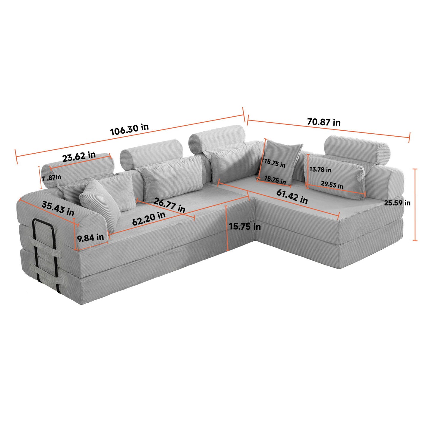 Modern L-Shape Modular Sectional Sofa, Compressed Design