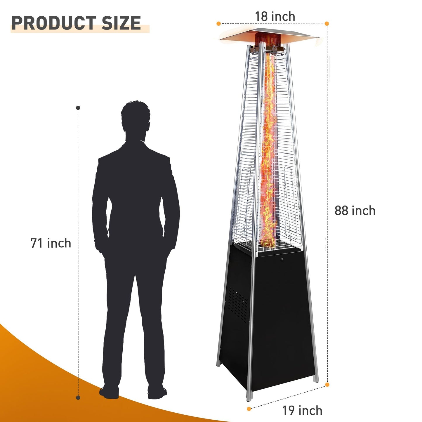 Pyramid 48, 000 Btu Propane Outdoor Heater With Detachable Wheels - Black / Silver