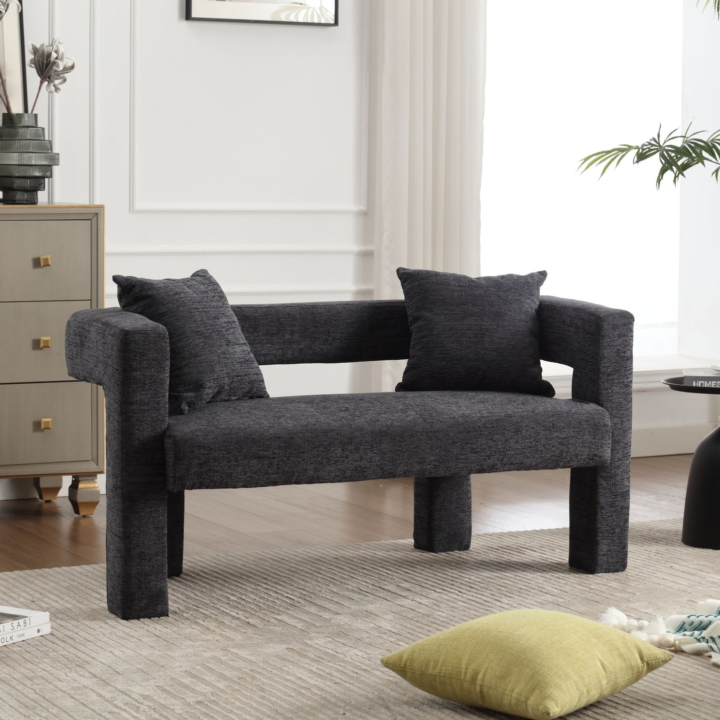 Modern Chenille Loveseat Sofa, Comfy Upholstered 2 Seater