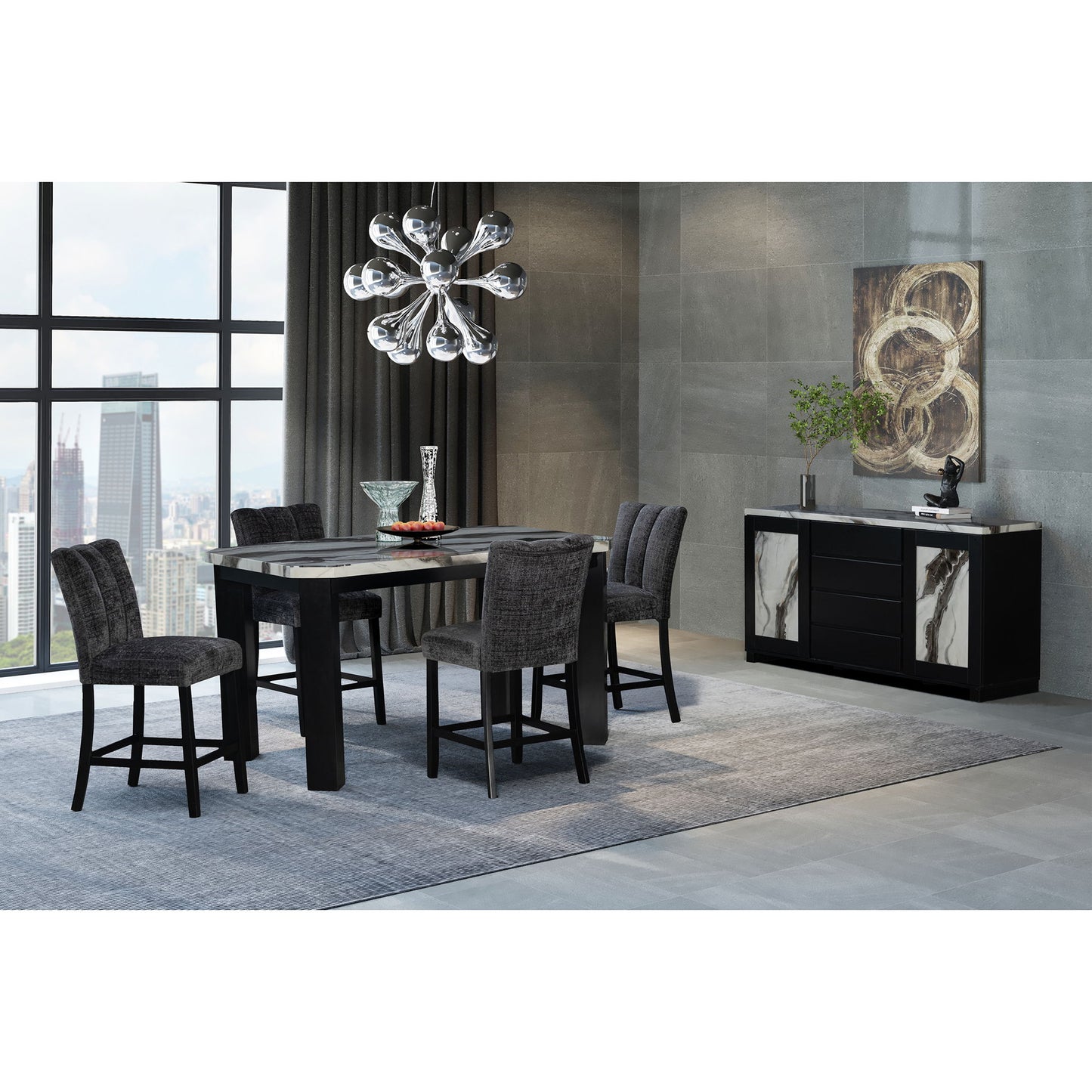 Magaly - Bar Table With Marbled Top Detail And Scalloped Edges - Dark Gray