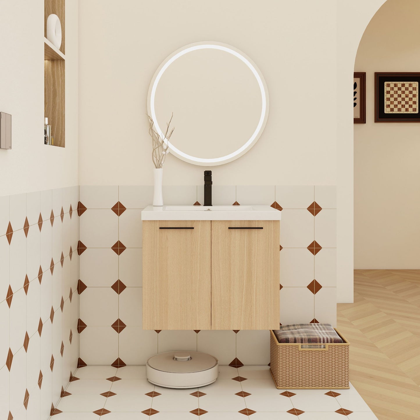 Floating Bathroom Vanity With Sink, Wall Mounted Double Door Storage