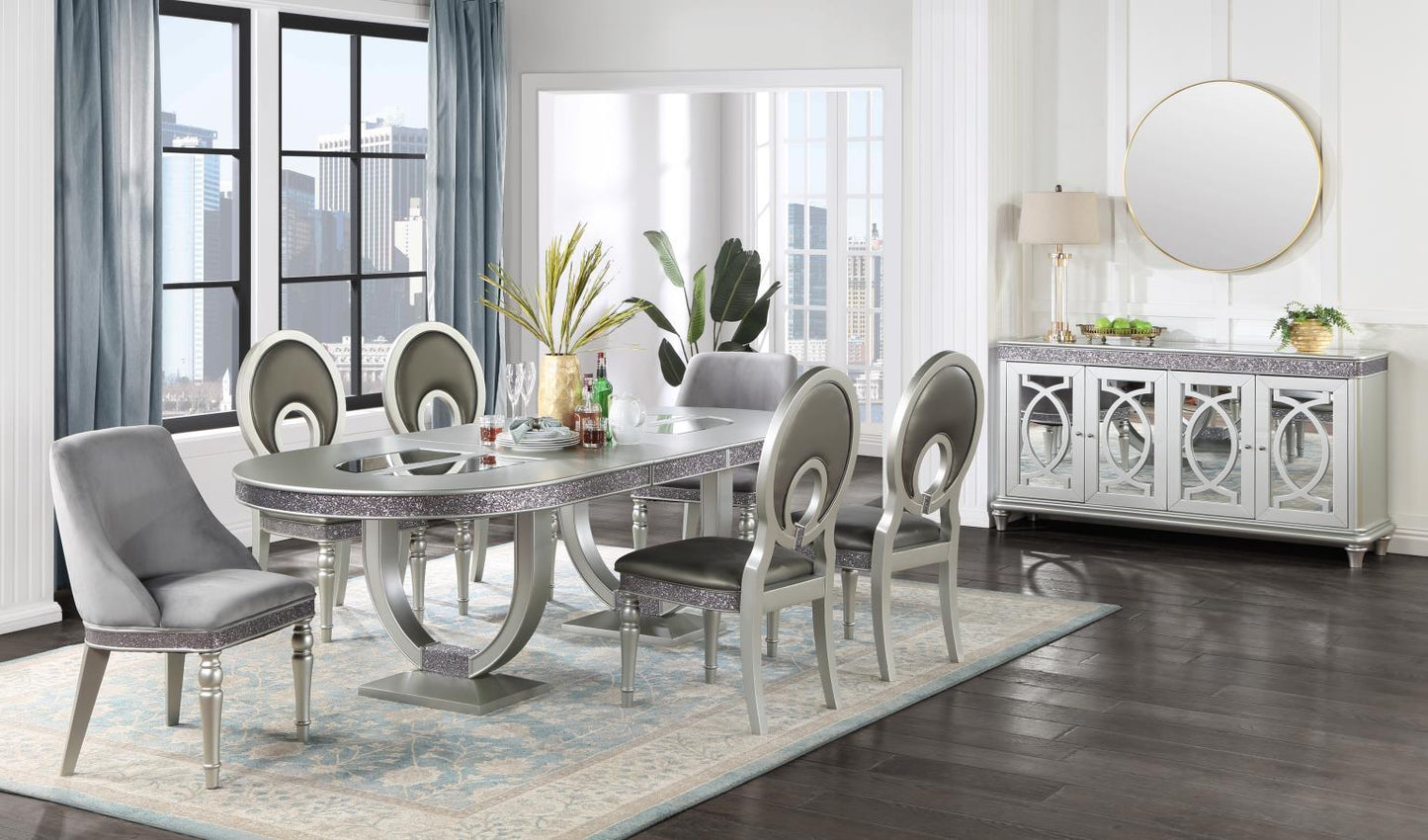 D107 - Velvet Arm Chair (Set of 2) - Shimmer Silver