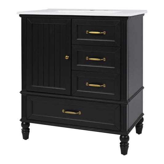 30" Bathroom Vanity With Sink, 3 Drawers, Adjustable Feet