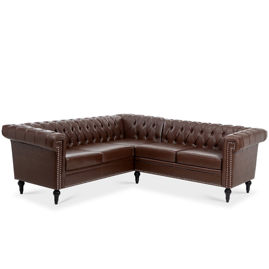 L Shaped Reversible Modern Chesterfield Sofa With Rolled Arms And Nailhead, 5 Seat Tufted Couch
