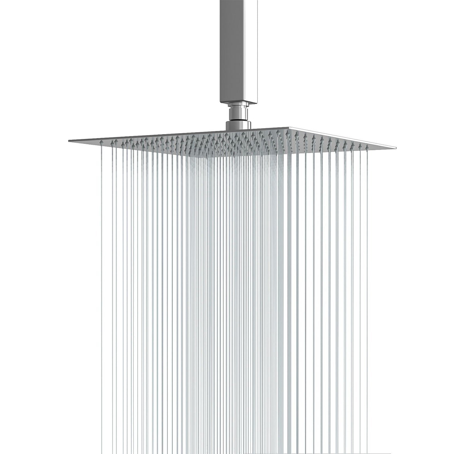 16" Square Rainfall Shower Head Fixed Wall Mount With Full Body Coverage & Self Cleaning Silicone Nozzles