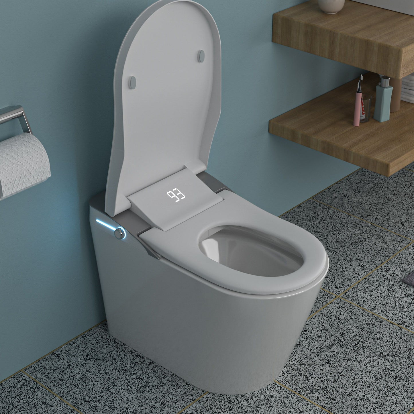 Smart Bidet Toilet Combo With Auto Open & Close, Heated Seat, Foot Sensor Flush, LED Display, Ceramic - White