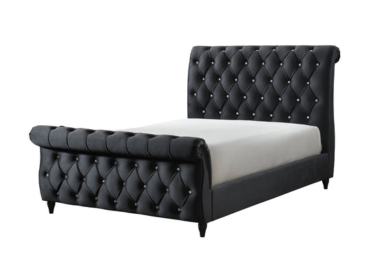 Glam Upholstered Queen Sleigh Bed with Button Tufting Detail