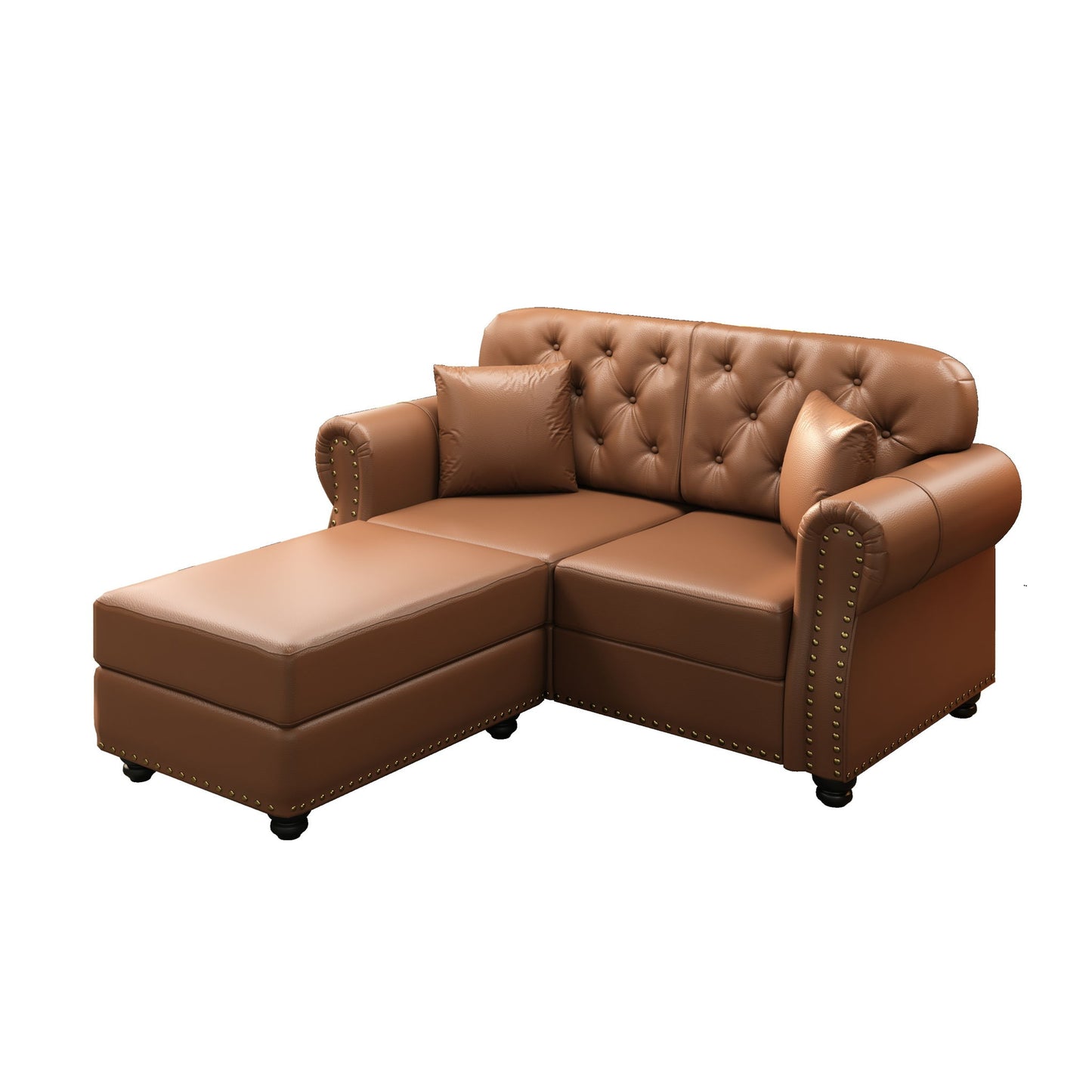 Upholstered Sofa With Nailhead Trim, Rolled Armrests With Ottoman